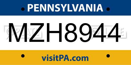 MZH8944 Pennsylvania License Plate