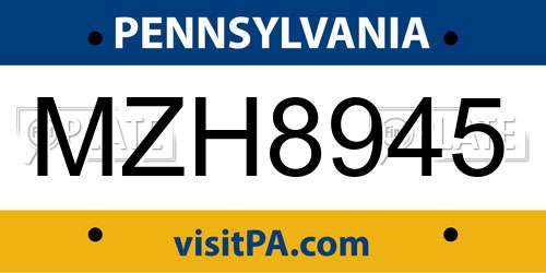 MZH8945 Pennsylvania License Plate