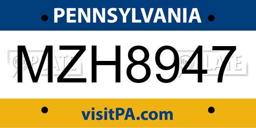 MZH8947 Pennsylvania License Plate
