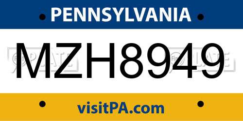 MZH8949 Pennsylvania License Plate