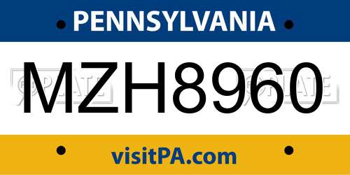 MZH8960 Pennsylvania License Plate