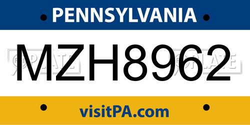 MZH8962 Pennsylvania License Plate