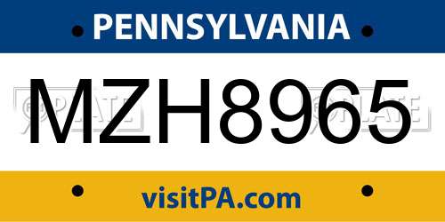 MZH8965 Pennsylvania License Plate