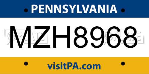 MZH8968 Pennsylvania License Plate