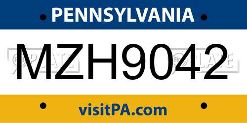 MZH9042 Pennsylvania License Plate