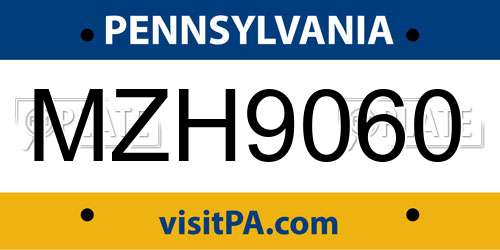 MZH9060 Pennsylvania License Plate