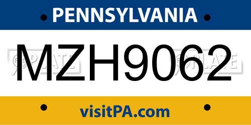MZH9062 Pennsylvania License Plate