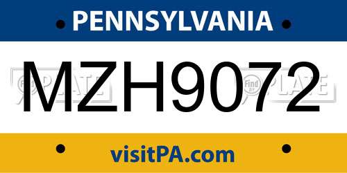 MZH9072 Pennsylvania License Plate