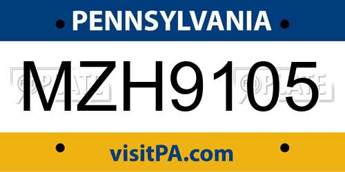 MZH9105 Pennsylvania License Plate
