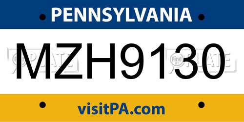 MZH9130 Pennsylvania License Plate