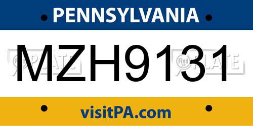 MZH9131 Pennsylvania License Plate