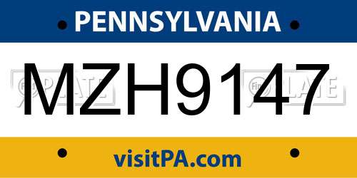 MZH9147 Pennsylvania License Plate