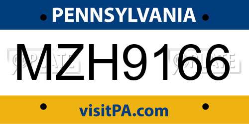 MZH9166 Pennsylvania License Plate