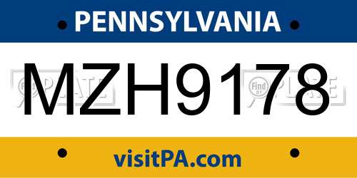 MZH9178 Pennsylvania License Plate