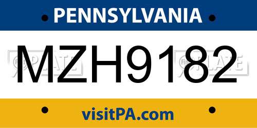 MZH9182 Pennsylvania License Plate