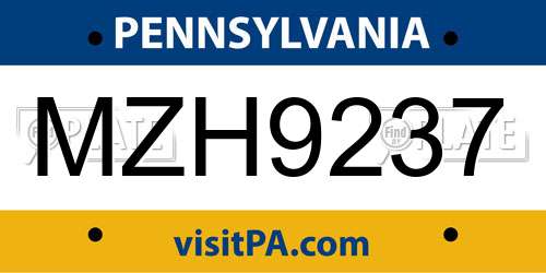 MZH9237 Pennsylvania License Plate