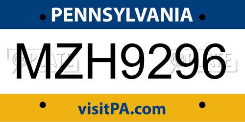 MZH9296 Pennsylvania License Plate