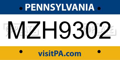 MZH9302 Pennsylvania License Plate