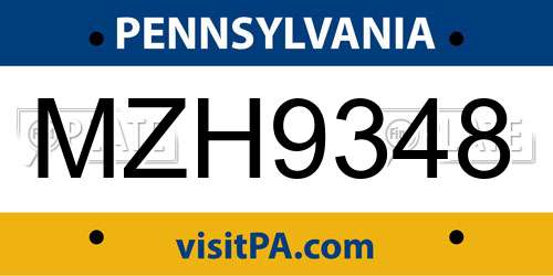 MZH9348 Pennsylvania License Plate