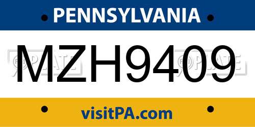 MZH9409 Pennsylvania License Plate