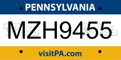 MZH9455 Pennsylvania License Plate