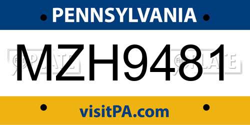 MZH9481 Pennsylvania License Plate