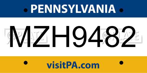 MZH9482 Pennsylvania License Plate
