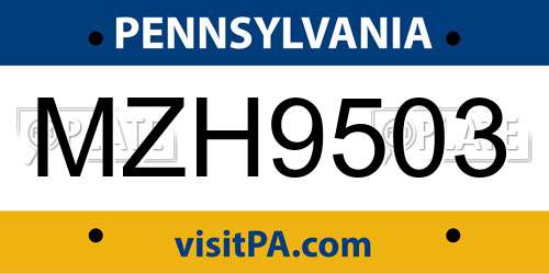 MZH9503 Pennsylvania License Plate