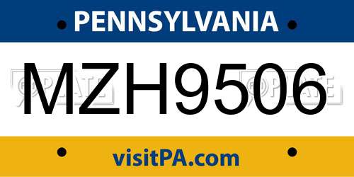 MZH9506 Pennsylvania License Plate