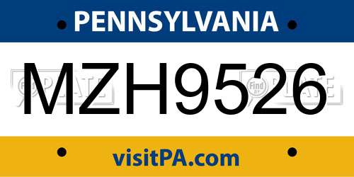 MZH9526 Pennsylvania License Plate