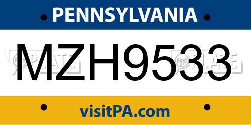MZH9533 Pennsylvania License Plate