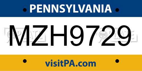 MZH9729 Pennsylvania License Plate