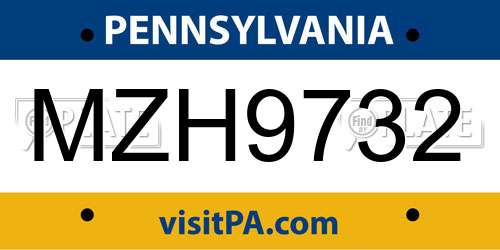 MZH9732 Pennsylvania License Plate