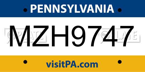 MZH9747 Pennsylvania License Plate