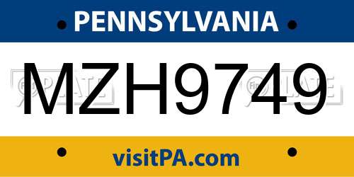 MZH9749 Pennsylvania License Plate