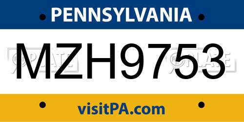 MZH9753 Pennsylvania License Plate