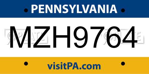 MZH9764 Pennsylvania License Plate