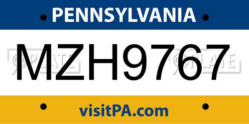 MZH9767 Pennsylvania License Plate