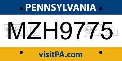 MZH9775 Pennsylvania License Plate