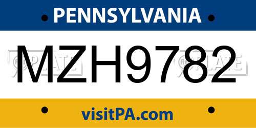 MZH9782 Pennsylvania License Plate