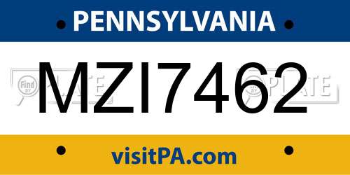 MZI7462 Pennsylvania License Plate