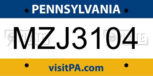 MZJ3104 Pennsylvania License Plate