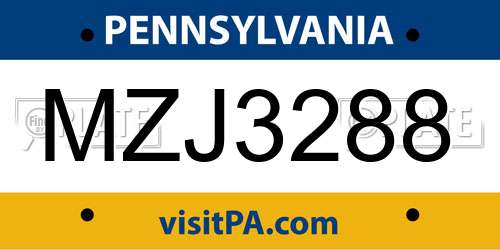 MZJ3288 Pennsylvania License Plate