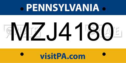 MZJ4180 Pennsylvania License Plate