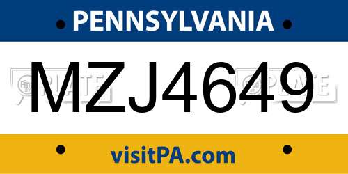 MZJ4649 Pennsylvania License Plate