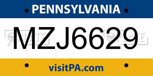 MZJ6629 Pennsylvania License Plate