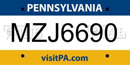 MZJ6690 Pennsylvania License Plate