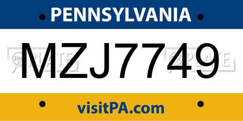 MZJ7749 Pennsylvania License Plate