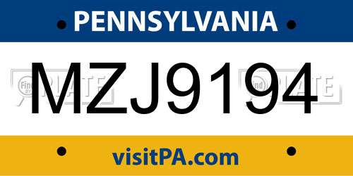 MZJ9194 Pennsylvania License Plate
