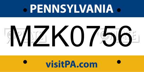 MZK0756 Pennsylvania License Plate